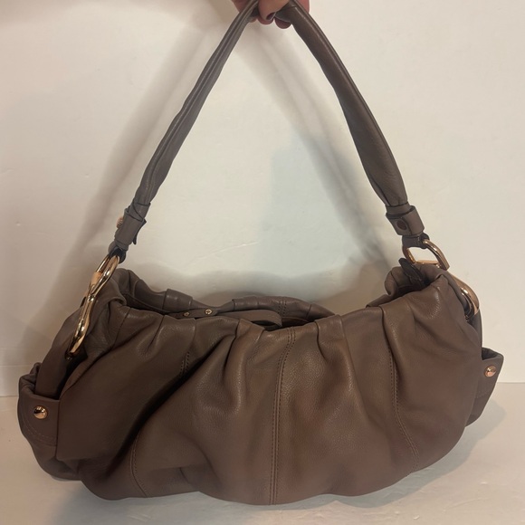 b. makowsky Handbags - B. Makowsky Mocha Taupe Brown Leather Gathered Leather Shoulder Bag Satchel